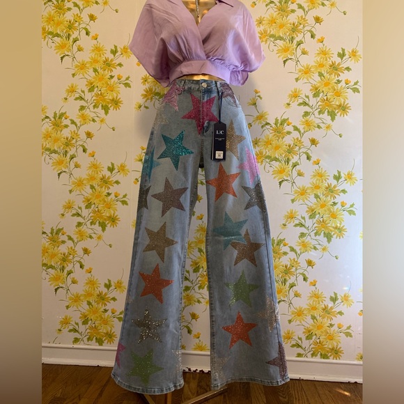 NWT Colorful star rhinestone high waist jeans size M ( 5-7 ) - Picture 6 of 15